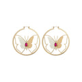 Open Circle Butterfly Hoop Earrings in Gold and Silver Tones view 5