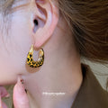 Gold Tone Leopard Print Wide Huggie Earrings Jewelry view 4