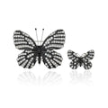 Two Piece Black Crystal Butterfly Brooch Set in Large and Small view 1