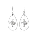 Clear Teardrop Hook Earrings With Silver Cross Charms view 5