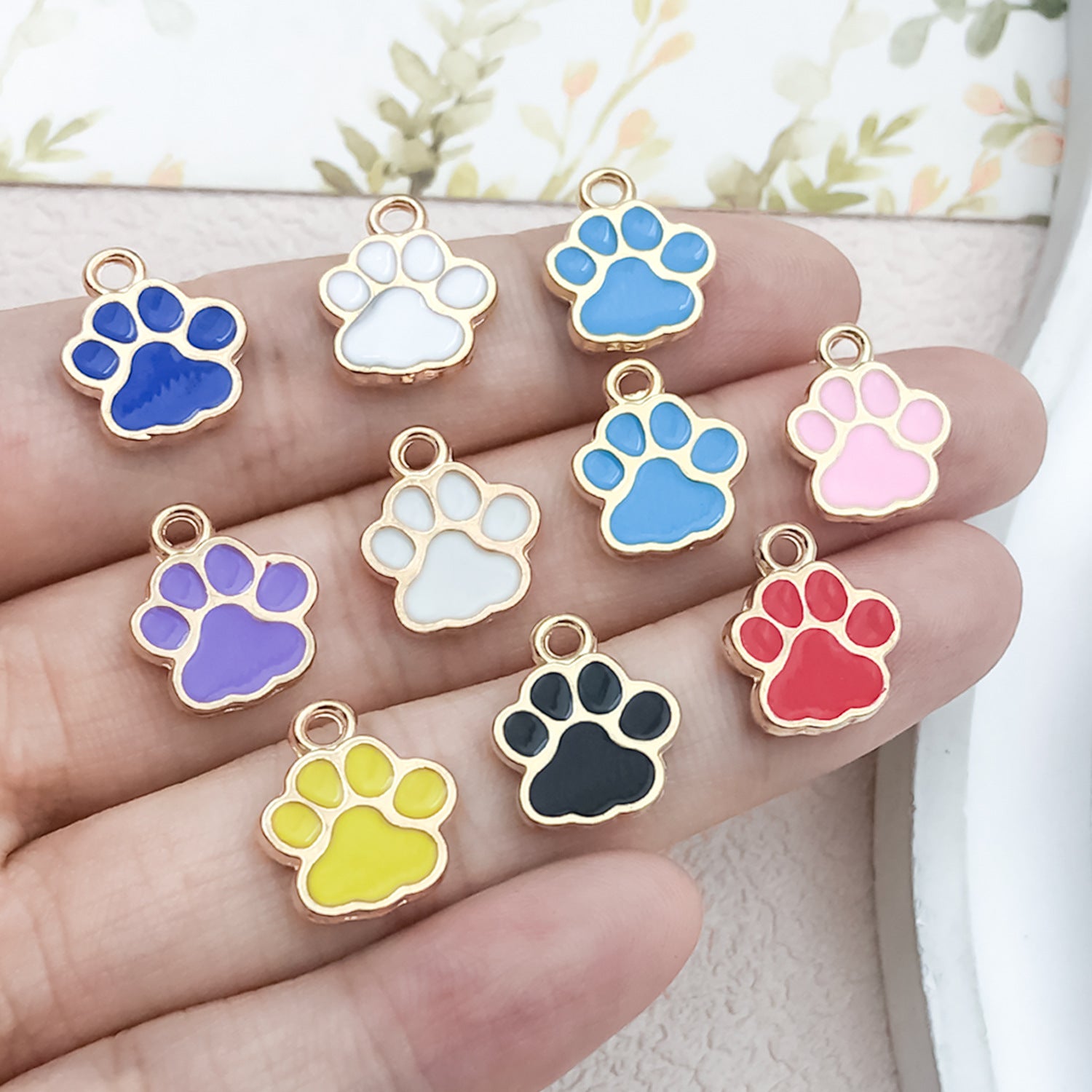 Glitter Enamel Zinc Alloy Dog Paw Bear Paw Cat Paw Charm Pendant for DIY Jewelry