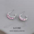 Silver Tone Pink Crystal Double Layer C Hoop Earrings view 4