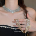 Wide Rhinestone Choker Necklace Earring Bracelet Set Pieces view 4