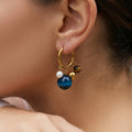 Tiger Eye and Pearl Cluster Hoop Earrings in Two Metal Tones view 3