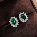 Oval Floral Halo Stud Earrings In Seven Center Colors view 9