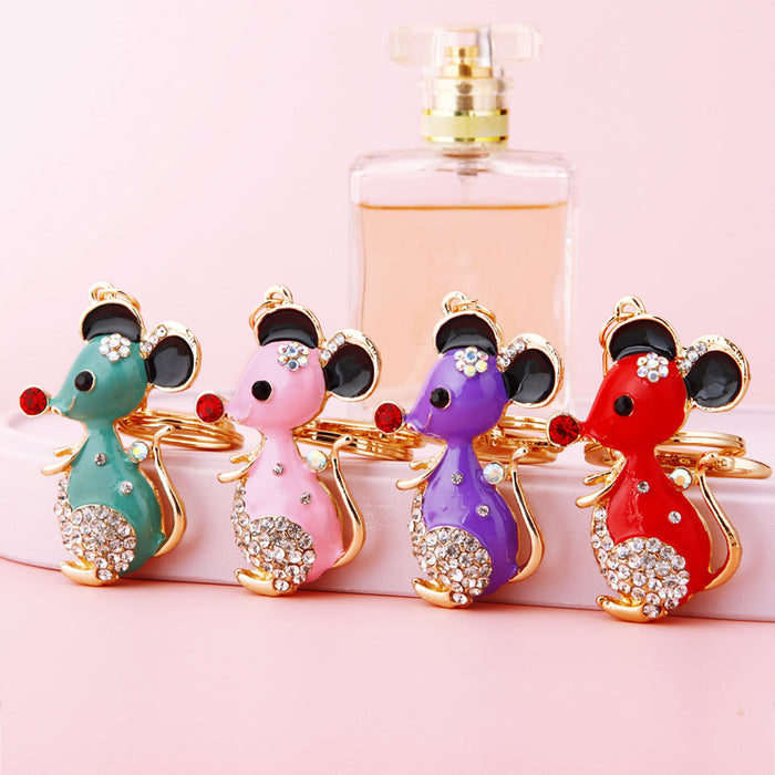 Jeweled Fortune Mouse Keychains in Pink Red Blue Purple and Assorted Colors