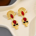 Gold Egyptian Headdress Skull Blue Red Green Stud Earrings view 3