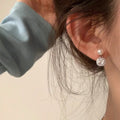 Pearl and Square Crystal Drop Stud Earrings Statement Jewelry view 2