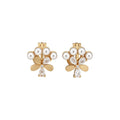 Floral Pearl Clip-On Earrings in Silver and Gold with Polished Metal Details view 5