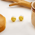 Gold Brushed Dome Front Back White Pearl Stud Earrings view 2