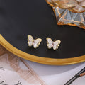 White and Pink Butterfly Small Gold Tone Stud Earrings view 4