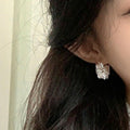 White Pearl and Crystal Floral Basket Hoop Earrings view 2