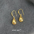 Gold Teardrop Drop Hook Earrings Smooth Solid Pendant view 3