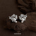 Silver Tone Sculpted Vine Pearl Cluster Stud Earrings For Women view 6