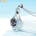 Silver Teardrop Mystic Rainbow Oval Stone Pendant Necklace view 4