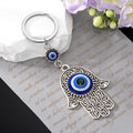 Silver Tone Filigree Hamsa Blue Evil Eye Split Ring Keychain view 1