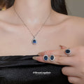 Silver Oval Halo Pendant Necklace Earring Ring Three-Piece Sets view 4