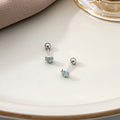 Blue and Purple Mini Round Stone Stud Earrings Silver Tone view 2