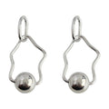 Silver Irregular Wavy Geometric Frame Ball Drop Stud Earrings view 5