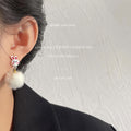 White Cartoon Bunny Face Fluffy Pom Pom Drop Earrings view 2