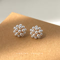 White Pearl Cluster Flower Stud Earrings Gold Base view 2