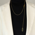 Gold And Steel Long Lariat Y Necklace Open Oval Links view 1