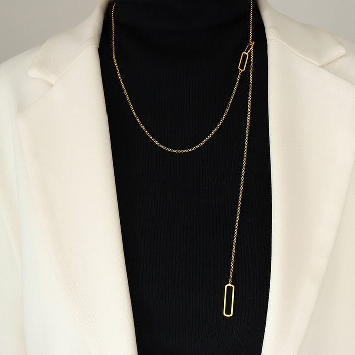 Gold And Steel Long Lariat Y Necklace Open Oval Links