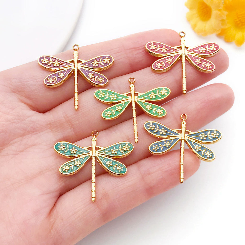 Stainless Steel Enamel Dragonfly Charm Pendant for DIY Necklace Earrings Bracelet