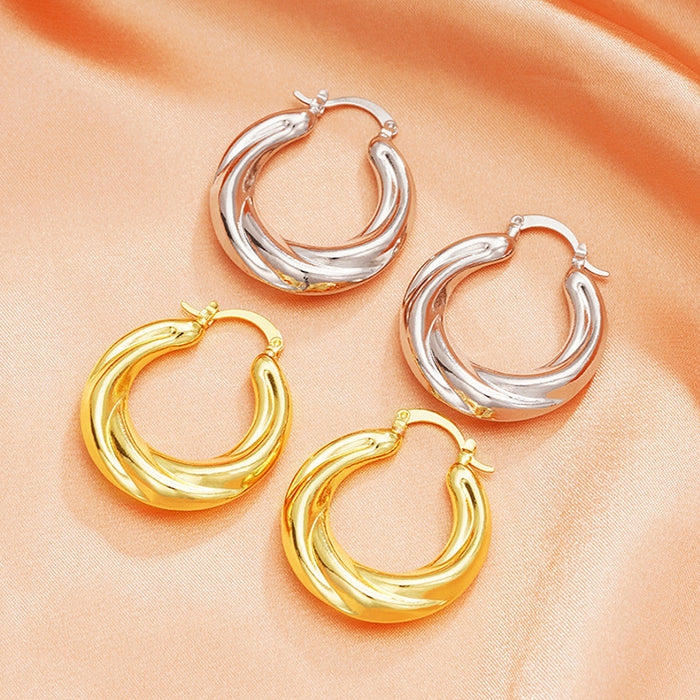 Rounded Ribbed Hoop Earrings in Silver and Gold Tones