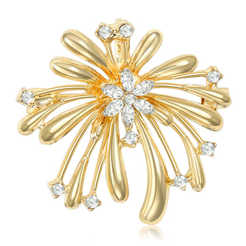 Clear Crystal Firework Burst Brooch Gold Silver Tone Metal
