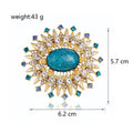 Blue Aqua Gold Tone Sunflower Crystal Metal Brooch Pin view 2