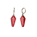 Silver Tone Coffin and Cross Enamel Huggie Drop Earrings view 5