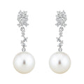 Silver Crystal Cluster Pearl Drop Earrings Cascading Stones view 5