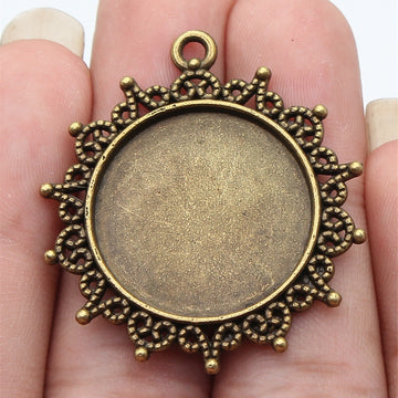 Antique Bronze Sunburst Round Cabochon Tray Pendant