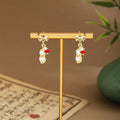 Fourteen Chinese Style Green Bead Fan and Leaf Earrings view 9