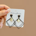 Green and Black Double Open Square Gold Stud Earrings view 7