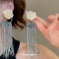 Metal Flower And Fine Chain Fringe Earrings In Two Tones view 4