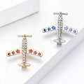 Crystal Airplane Brooch in 2 Color Styles Metal Pin view 3
