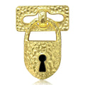 Textured Padlock Brooch in Polished Metal for Jackets and Scarves view 1