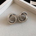 Interlocking Triple Ring Gold And Silver Tone Stud Earrings view 7