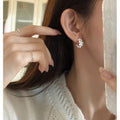 White Flower Faux Pearl Beaded C Shape Stud Earrings view 3
