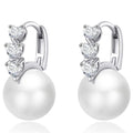 Silver Pearl Drop Huggie Earrings Heart Or Round Stones view 1