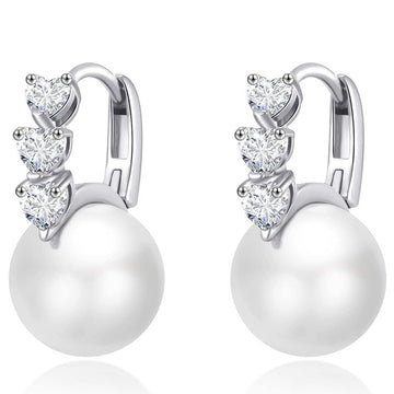 Silver Pearl Drop Huggie Earrings Heart Or Round Stones