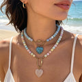 Six Color Cube Bead Necklaces With Gold Tone Heart Pendants view 3