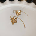 Iris Flower Long Threader Earrings in Silver and Gold Tones view 7