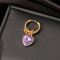 Gold Tone Heart Crystal and Balloon Dog Huggie Drop Earrings view 2