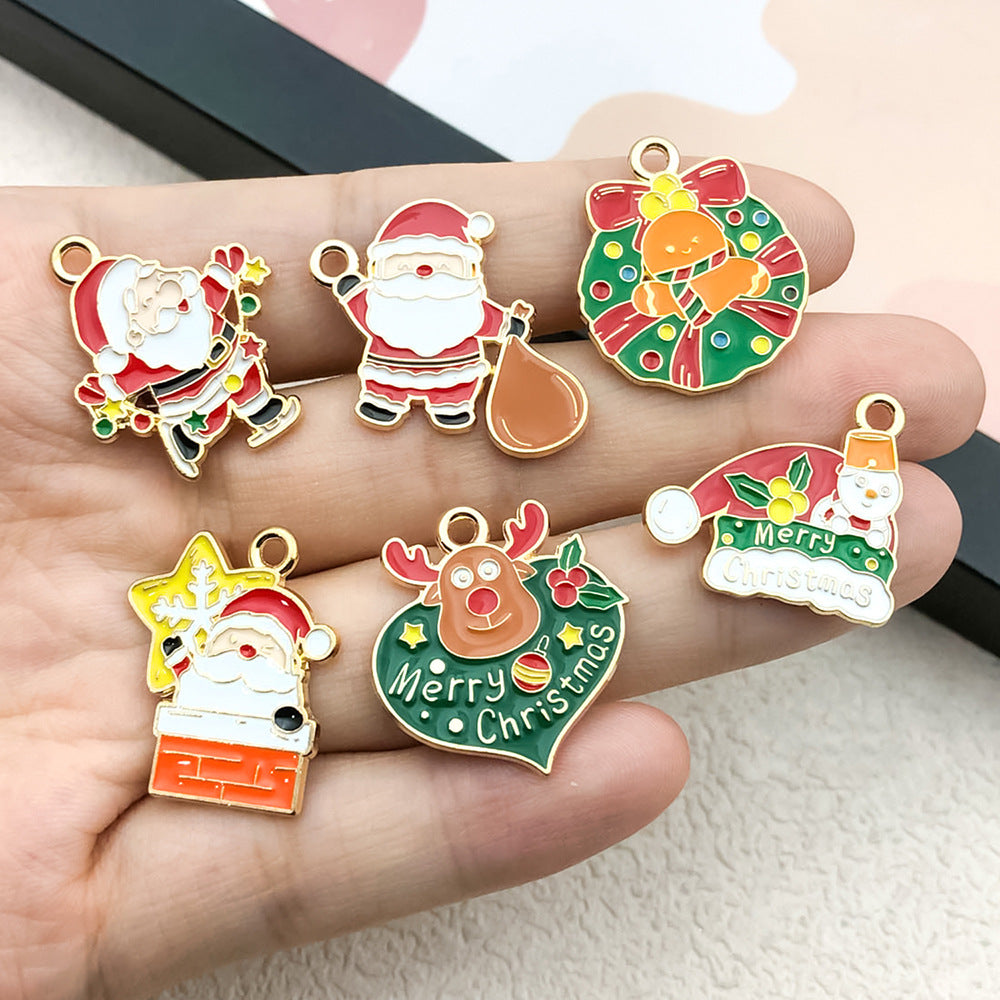 Christmas Enamel Zinc Alloy Santa Snowman Bell Elk Charm Pendant for DIY Bracelet Making