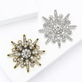 Rhinestone Snowflake Brooch Silver or Antique Gold Clear Stones view 3