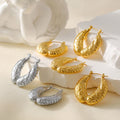 Wing Feather Texture Hoop Earrings In Gold And Steel view 4