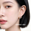 Gold Crystal Pave Circle Safety Pin Motif Stud Earrings view 2